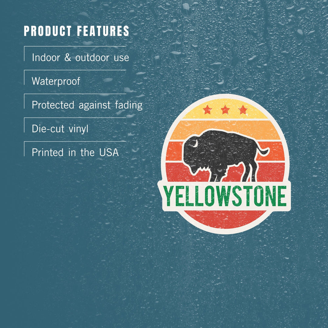 Yellowstone National Park, Sun & Bison, Contour, Lantern Press Artwork, Vinyl Sticker Sticker Lantern Press