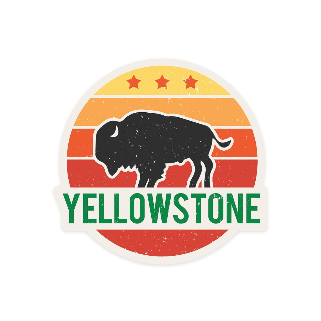 Yellowstone National Park, Sun & Bison, Contour, Lantern Press Artwork, Vinyl Sticker Sticker Lantern Press