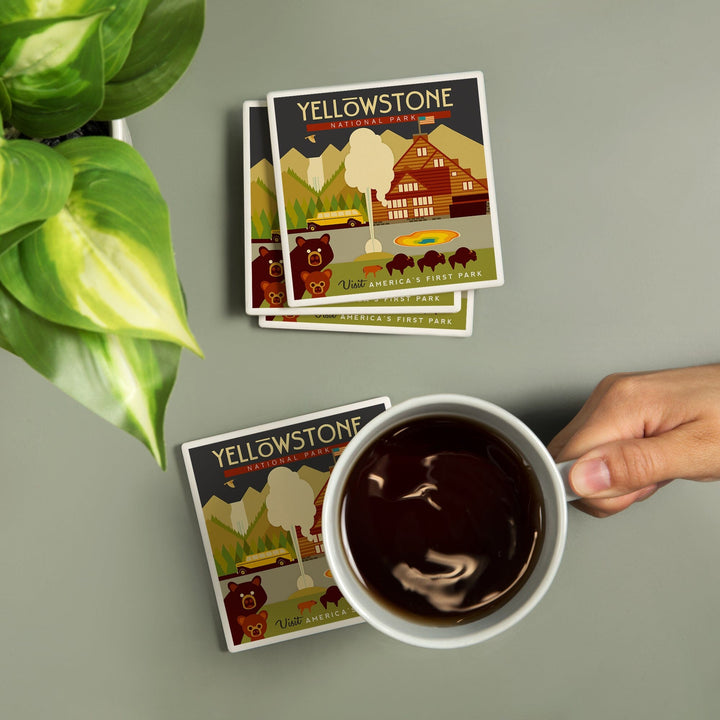 Yellowstone National Park, WY, Geometric, Coasters Coasters Lantern Press