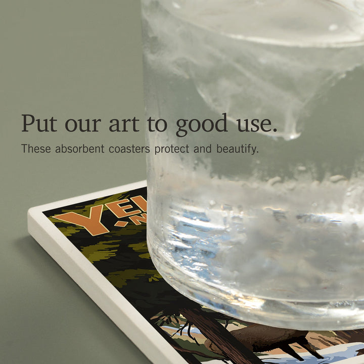 Yellowstone National Park, Wyoming, Artist Point and Elk, Coasters Coasters Lantern Press