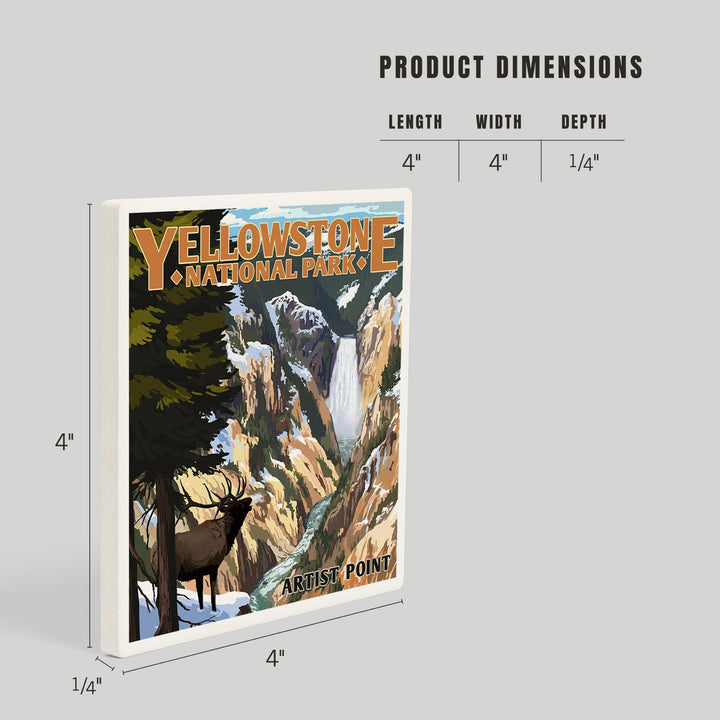 Yellowstone National Park, Wyoming, Artist Point and Elk, Coasters Coasters Lantern Press