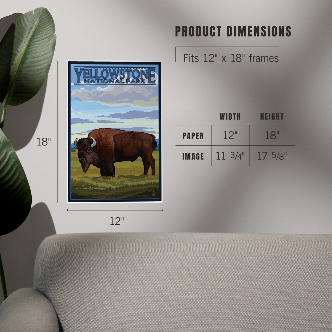 Yellowstone National Park, Wyoming, Bison in Field Scene, Art & Giclee Prints Art Lantern Press