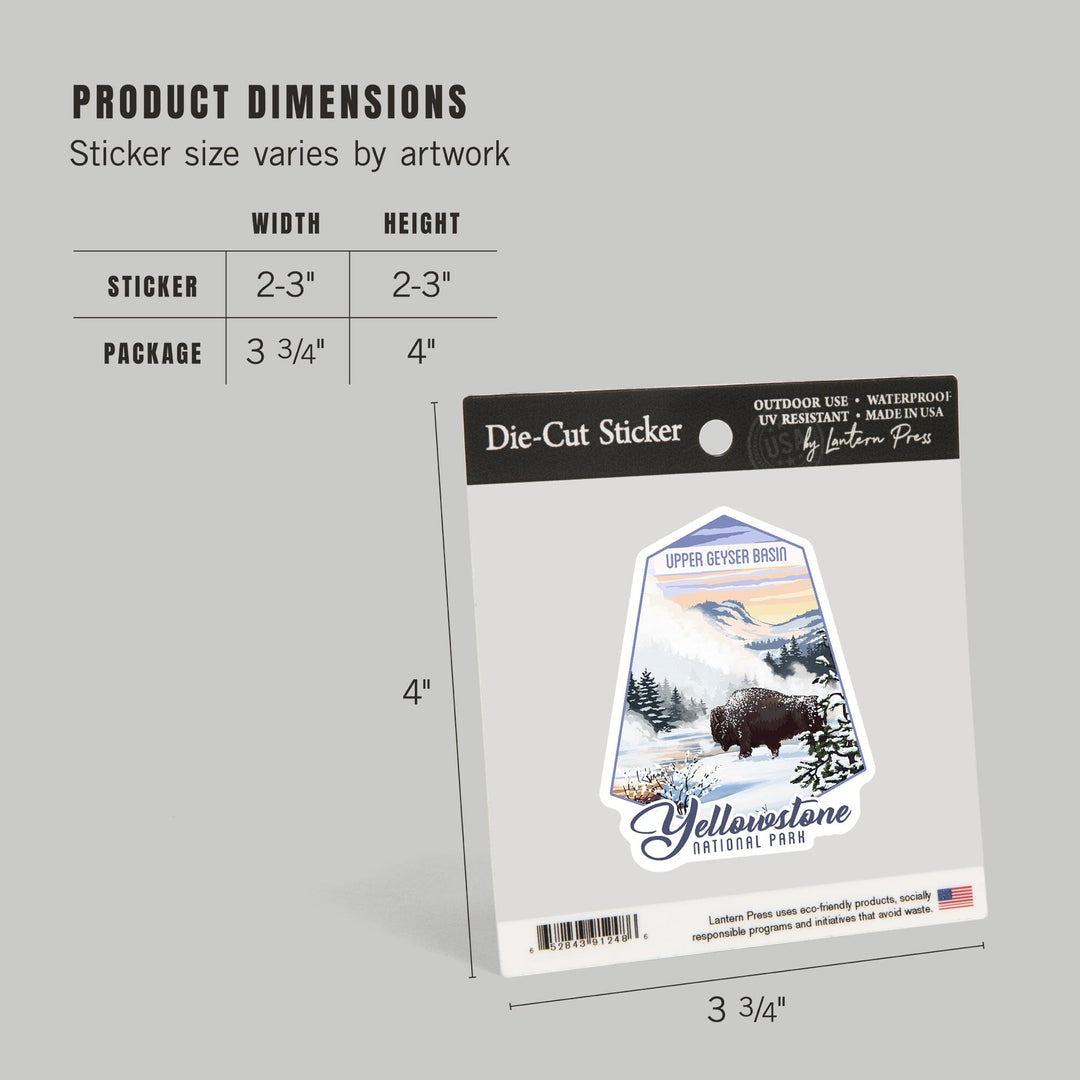 Yellowstone National Park, Wyoming, Bison in Snow, Upper Geyser Basin, Contour, Lantern Press Artwork, Vinyl Sticker Sticker Lantern Press