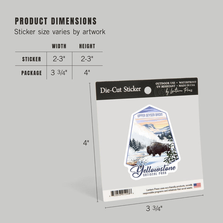 Yellowstone National Park, Wyoming, Bison in Snow, Upper Geyser Basin, Contour, Lantern Press Artwork, Vinyl Sticker Sticker Lantern Press