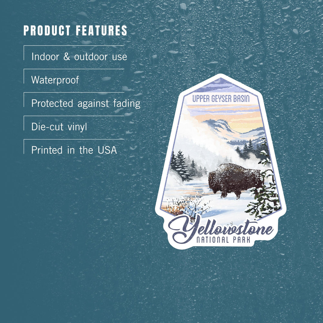 Yellowstone National Park, Wyoming, Bison in Snow, Upper Geyser Basin, Contour, Lantern Press Artwork, Vinyl Sticker Sticker Lantern Press