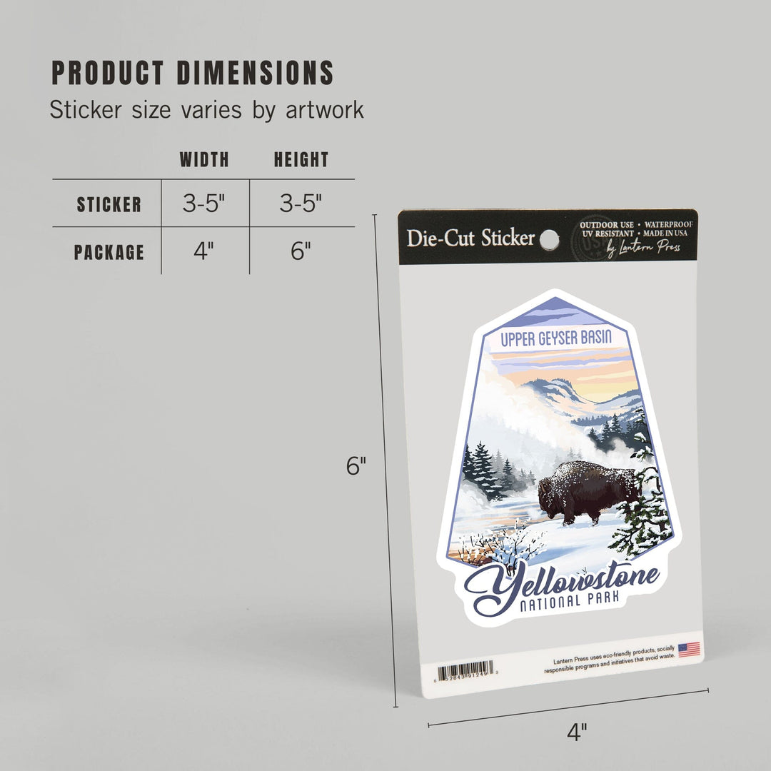 Yellowstone National Park, Wyoming, Bison in Snow, Upper Geyser Basin, Contour, Lantern Press Artwork, Vinyl Sticker Sticker Lantern Press