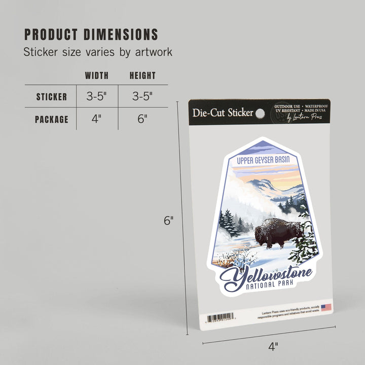 Yellowstone National Park, Wyoming, Bison in Snow, Upper Geyser Basin, Contour, Lantern Press Artwork, Vinyl Sticker Sticker Lantern Press