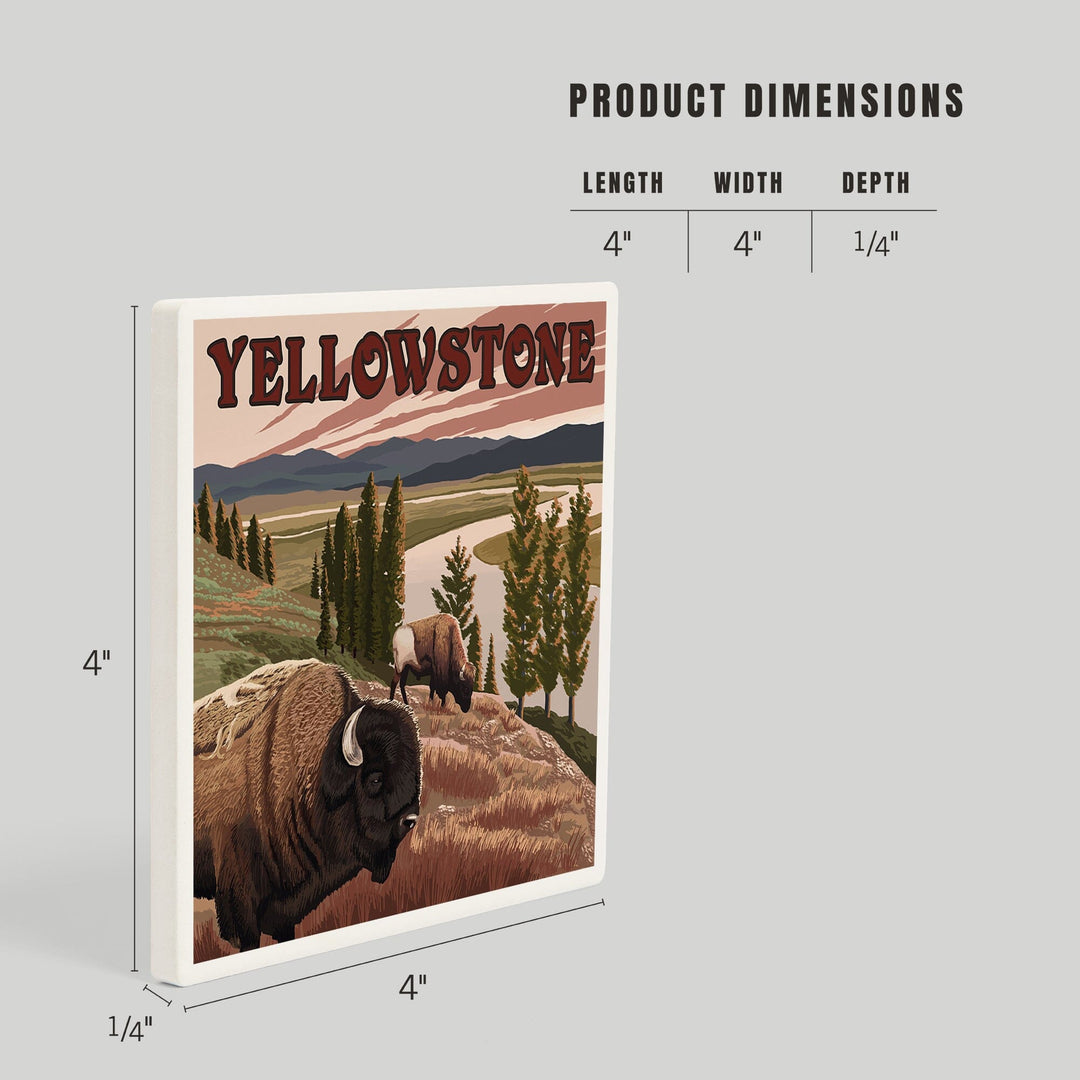 Yellowstone National Park, Wyoming, Bison Scene, Coasters Coasters Lantern Press