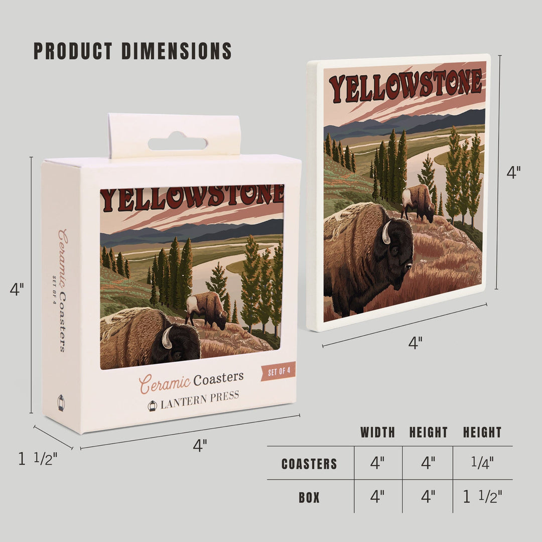 Yellowstone National Park, Wyoming, Bison Scene, Coasters Coasters Lantern Press