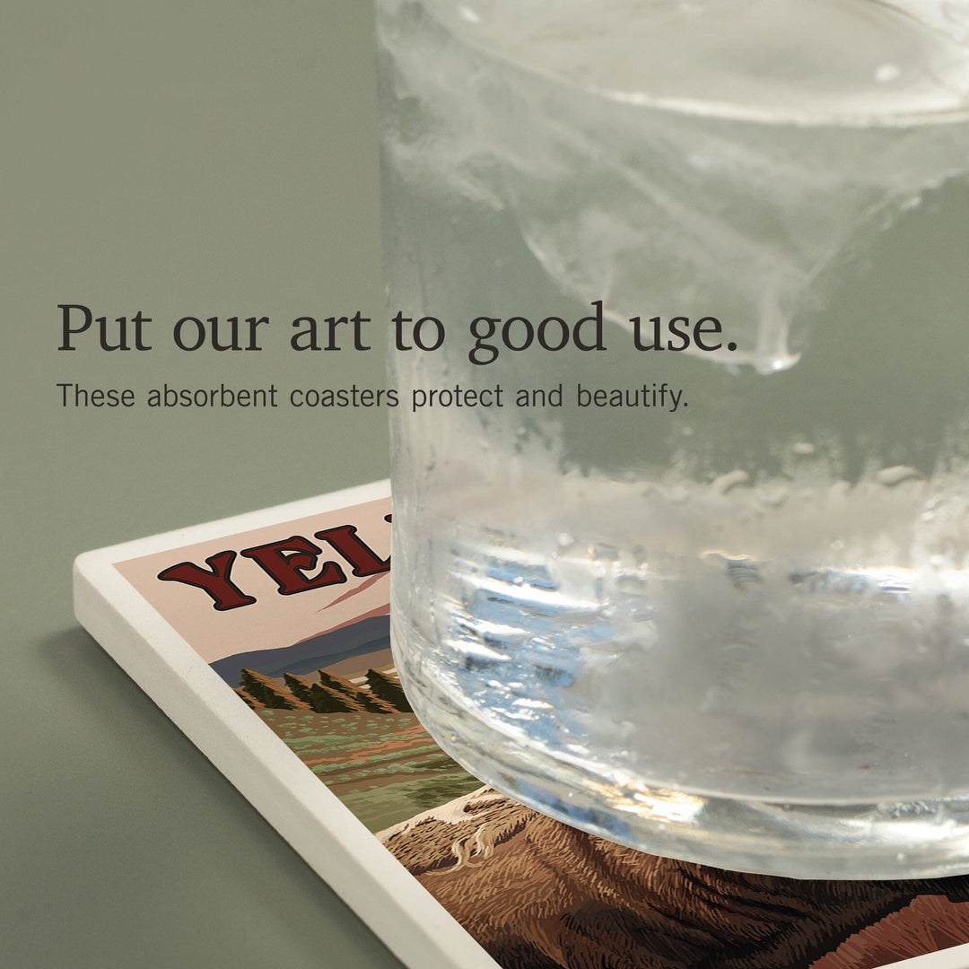 Yellowstone National Park, Wyoming, Bison Scene, Coasters Coasters Lantern Press