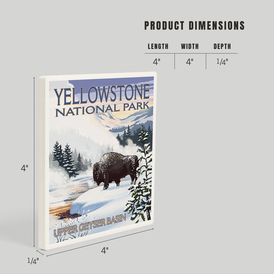 Yellowstone National Park, Wyoming, Bison Snow Scene, Coasters Coasters Lantern Press