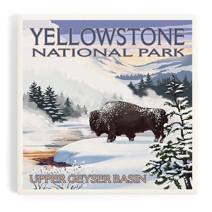 Yellowstone National Park, Wyoming, Bison Snow Scene, Coasters Coasters Lantern Press