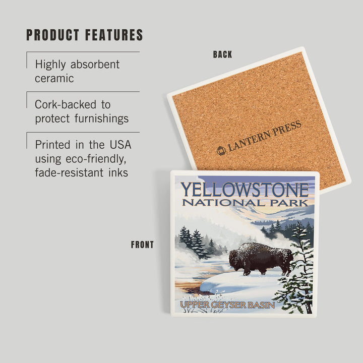 Yellowstone National Park, Wyoming, Bison Snow Scene, Coasters Coasters Lantern Press