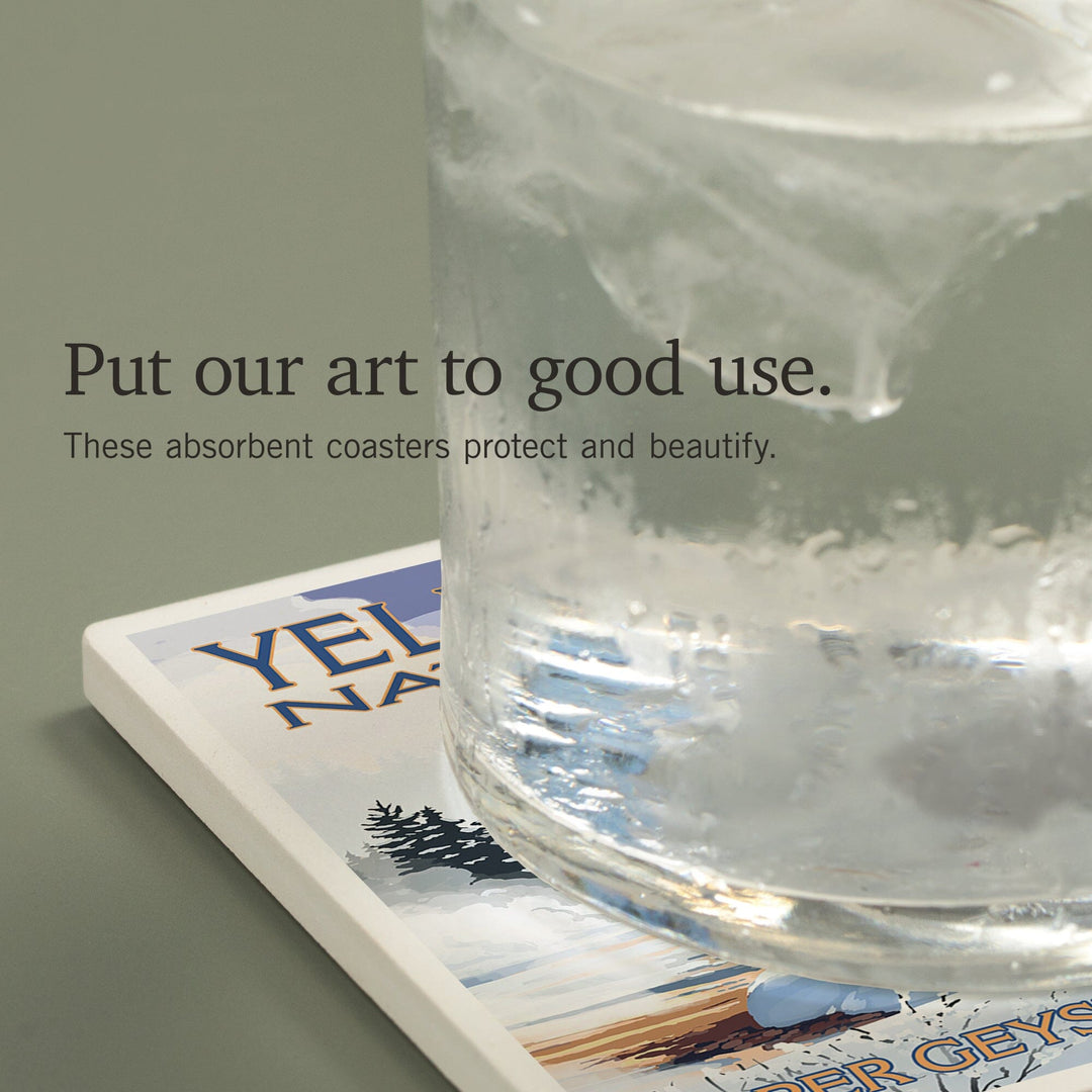 Yellowstone National Park, Wyoming, Bison Snow Scene, Coasters Coasters Lantern Press