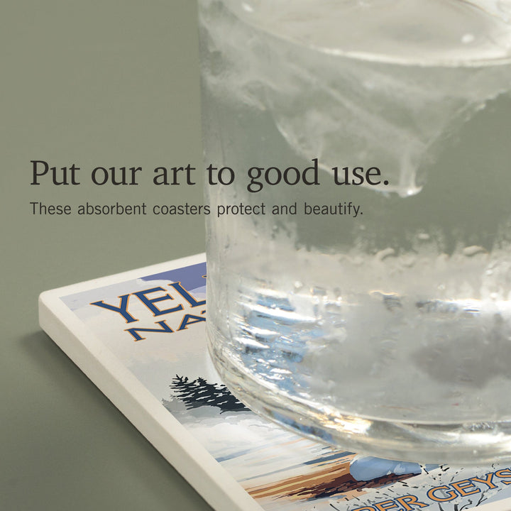 Yellowstone National Park, Wyoming, Bison Snow Scene, Coasters Coasters Lantern Press