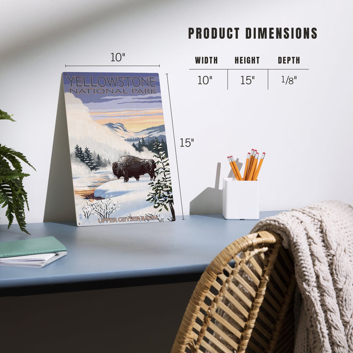 Yellowstone National Park, Wyoming, Bison Snow Scene, Lantern Press Artwork, Wood Signs and Postcards Wood Lantern Press
