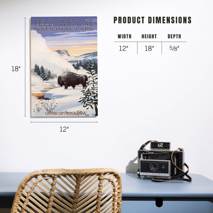 Yellowstone National Park, Wyoming, Bison Snow Scene, Lantern Press Artwork, Wood Signs and Postcards Wood Lantern Press