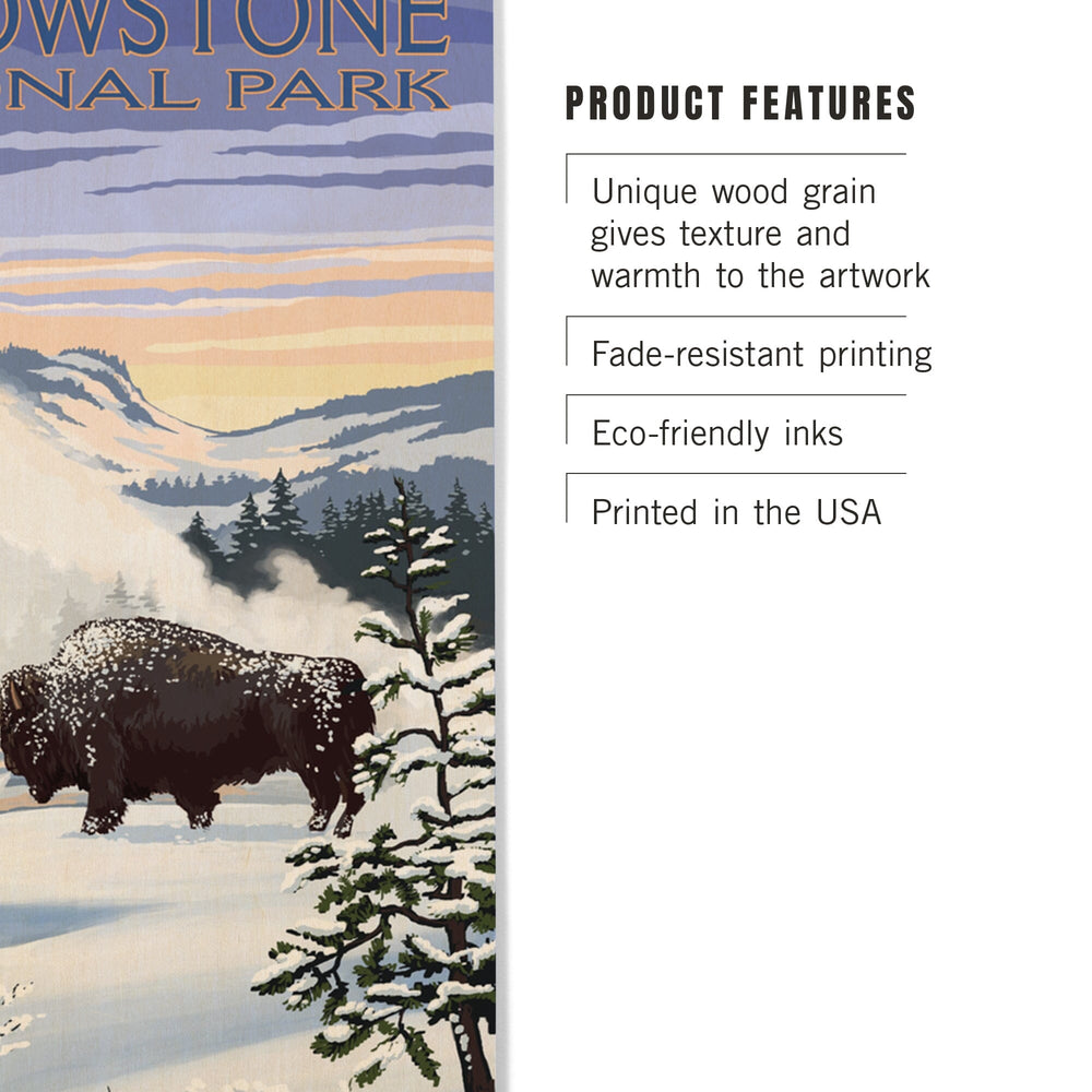 Yellowstone National Park, Wyoming, Bison Snow Scene, Lantern Press Artwork, Wood Signs and Postcards Wood Lantern Press