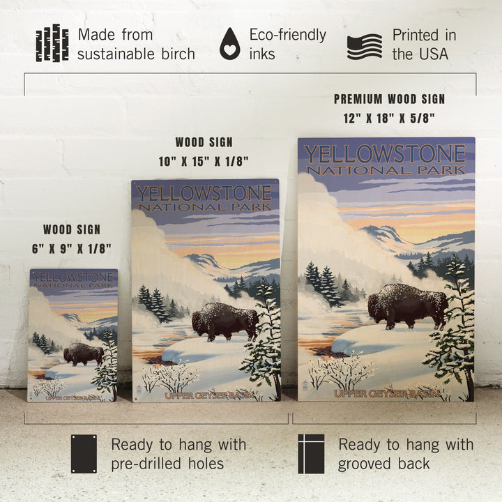 Yellowstone National Park, Wyoming, Bison Snow Scene, Lantern Press Artwork, Wood Signs and Postcards Wood Lantern Press