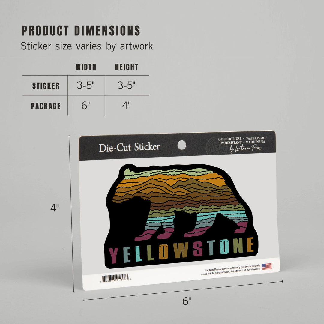 Yellowstone National Park, Wyoming, Black Bear, Abstract Mountain Scene, Contour, Lantern Press Artwork, Vinyl Sticker Sticker Lantern Press