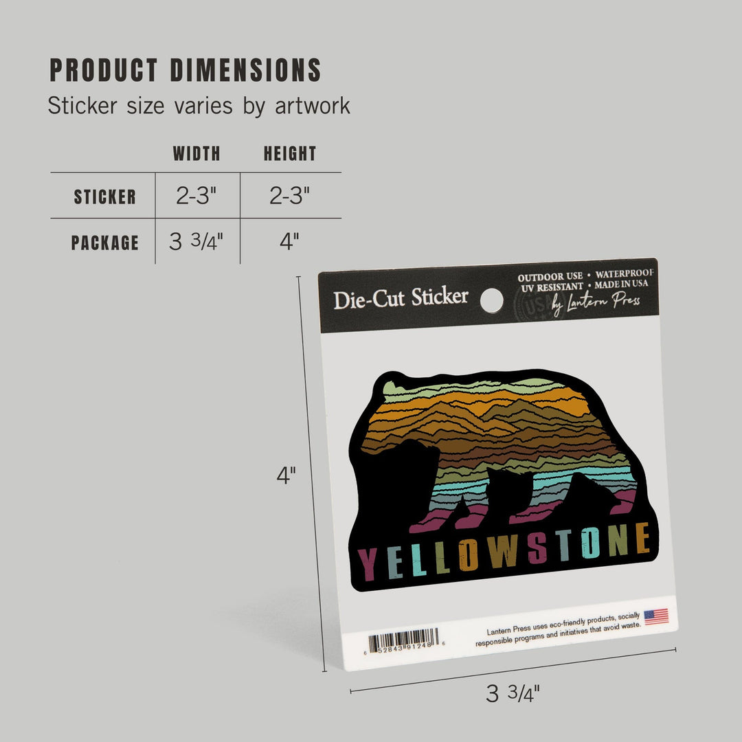 Yellowstone National Park, Wyoming, Black Bear, Abstract Mountain Scene, Contour, Lantern Press Artwork, Vinyl Sticker Sticker Lantern Press