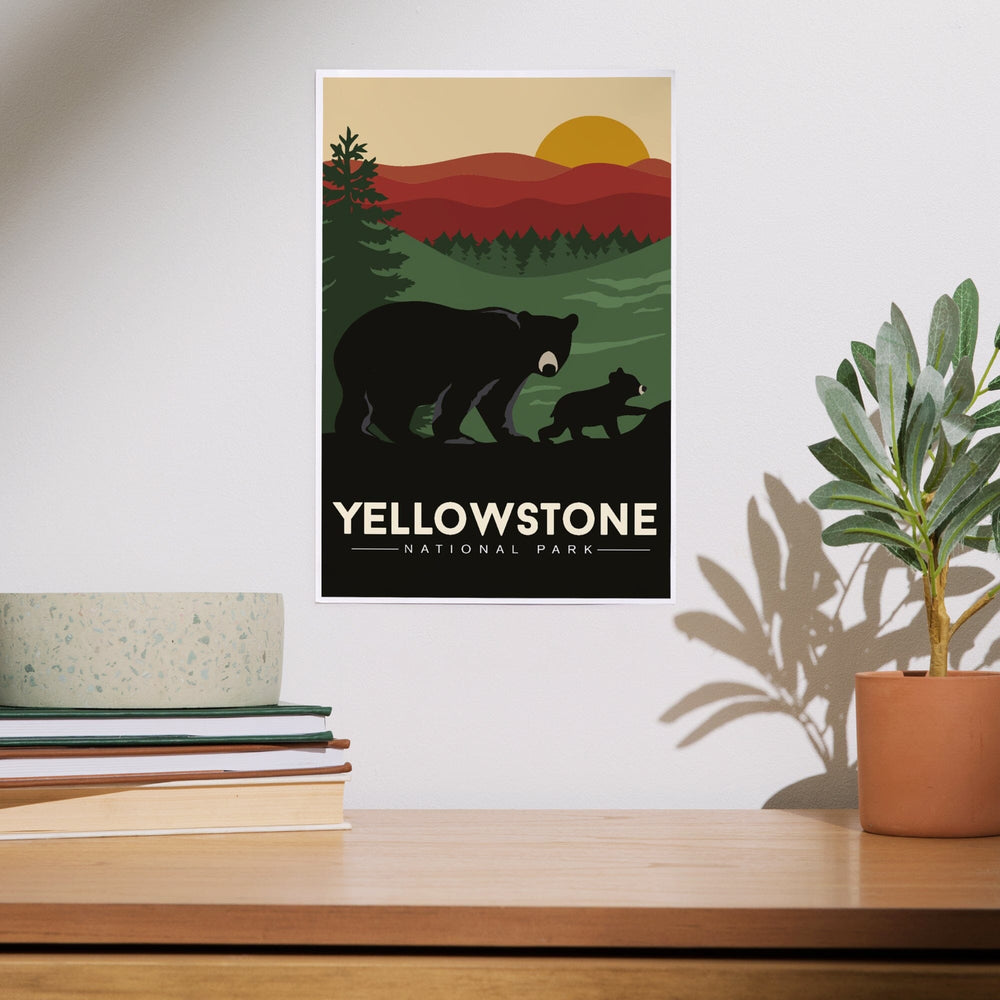 Yellowstone National Park, Wyoming, Black Bear and Cub, Art & Giclee Prints Art Lantern Press