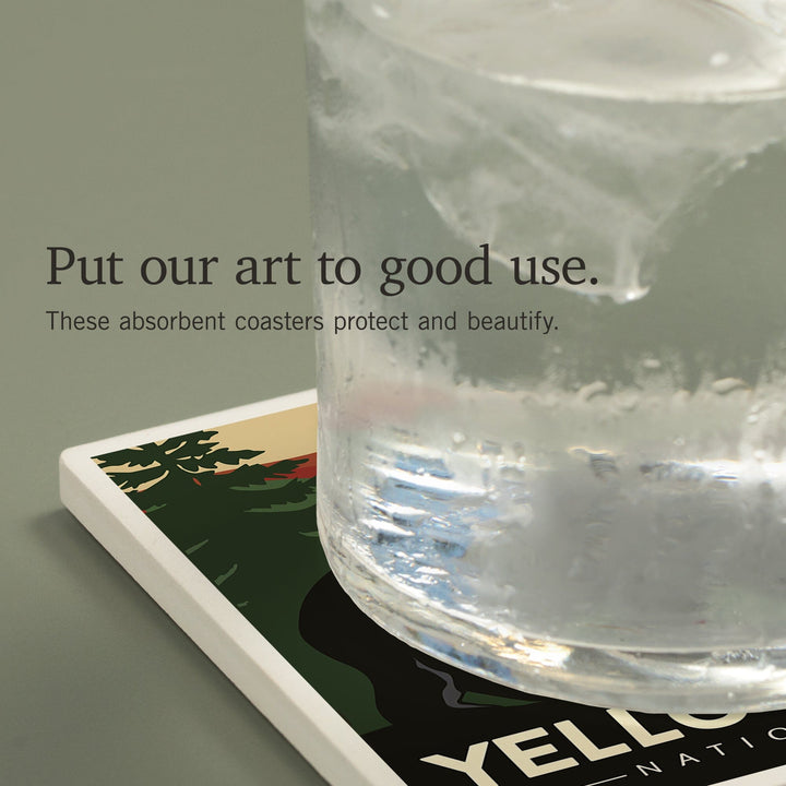 Yellowstone National Park, Wyoming, Black Bear and Cub, Coasters Coasters Lantern Press