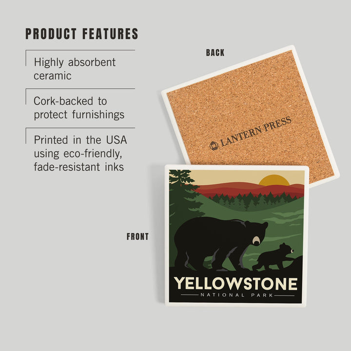 Yellowstone National Park, Wyoming, Black Bear and Cub, Coasters Coasters Lantern Press