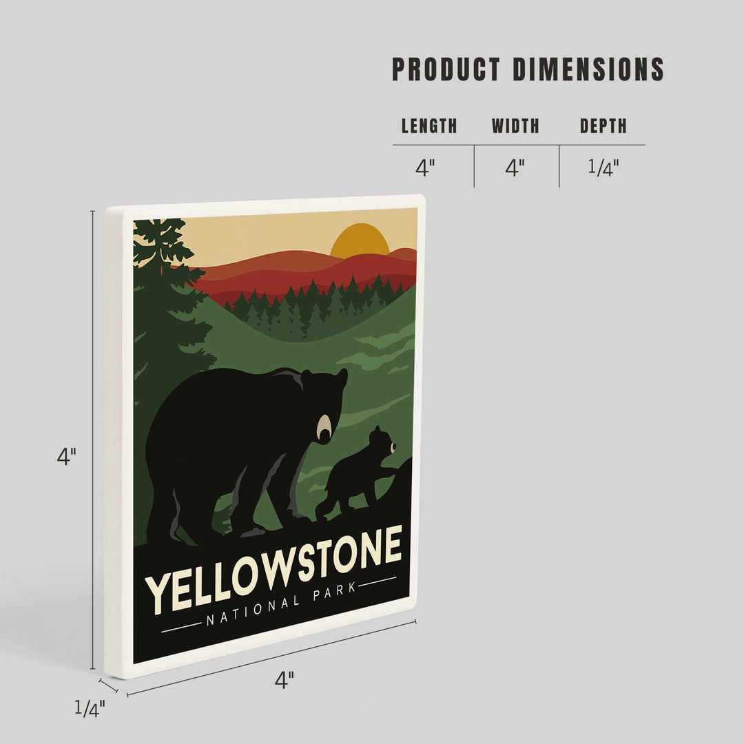 Yellowstone National Park, Wyoming, Black Bear and Cub, Coasters Coasters Lantern Press