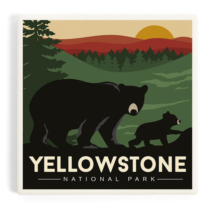 Yellowstone National Park, Wyoming, Black Bear and Cub, Coasters Coasters Lantern Press