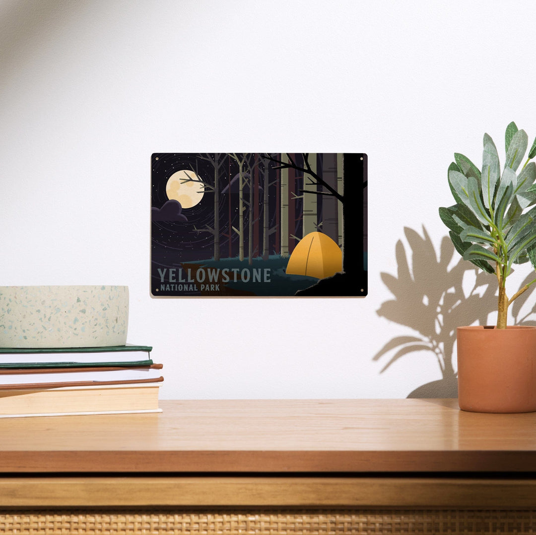 Yellowstone National Park, Wyoming, Camping by Cliffside, Pop Sky, Wood Signs and Postcards Wood Lantern Press