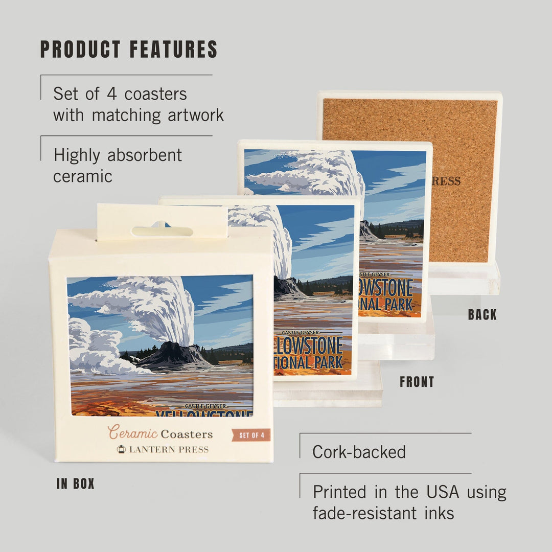 Yellowstone National Park, Wyoming, Castle Geyser, Coasters Coasters Lantern Press