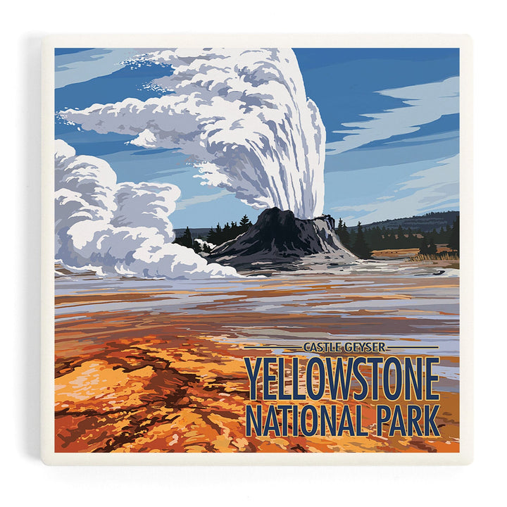 Yellowstone National Park, Wyoming, Castle Geyser, Coasters Coasters Lantern Press Coaster