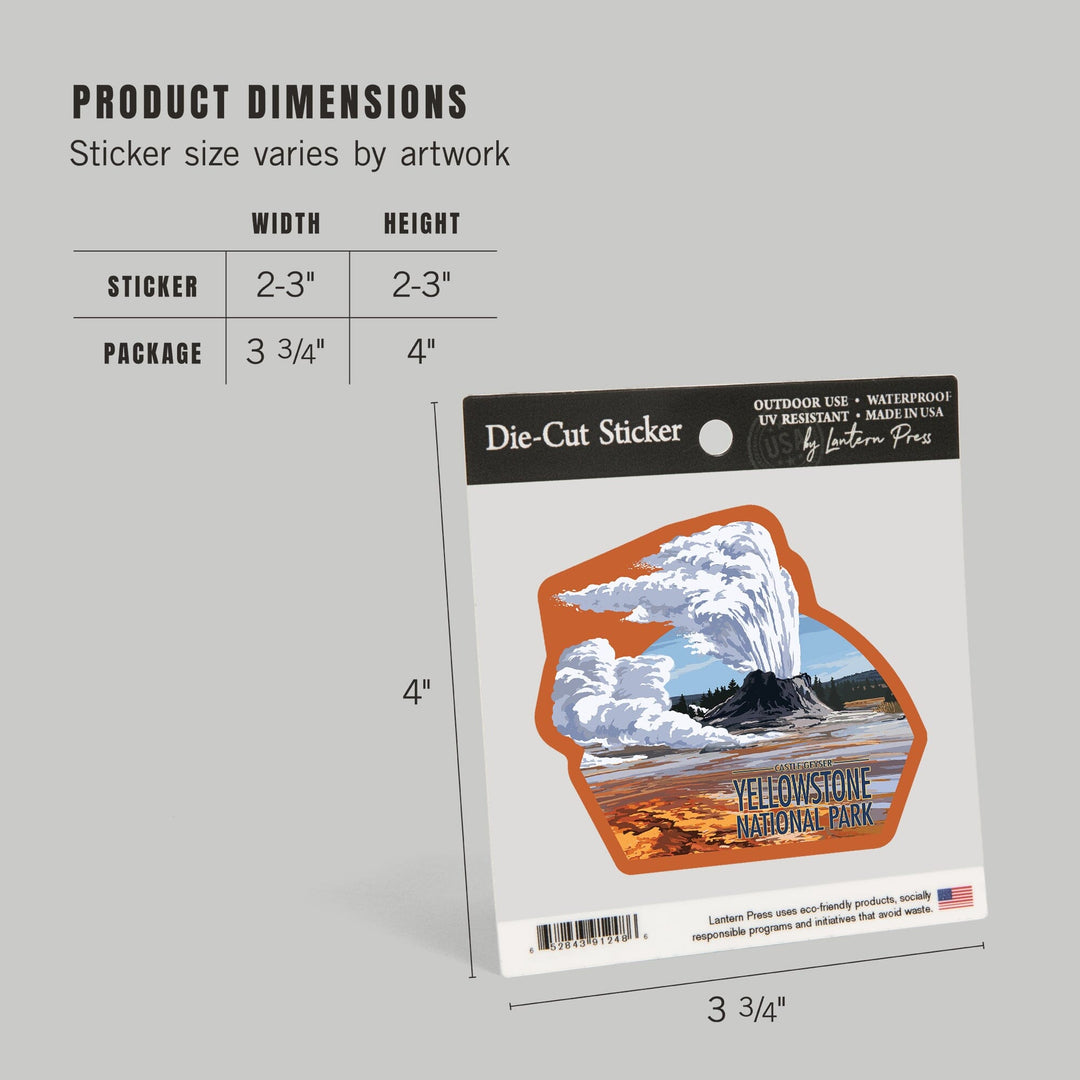 Yellowstone National Park, Wyoming, Castle Geyser, Contour, Vinyl Sticker Sticker Lantern Press