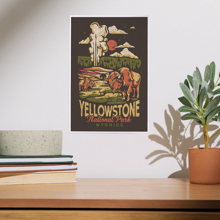 Yellowstone National Park, Wyoming, Distressed Mountain Scene, Art & Giclee Prints Art Lantern Press