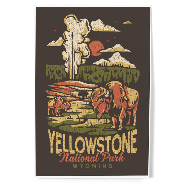 Yellowstone National Park, Wyoming, Distressed Mountain Scene, Art & Giclee Prints Art Lantern Press 8 x 12 Art Print