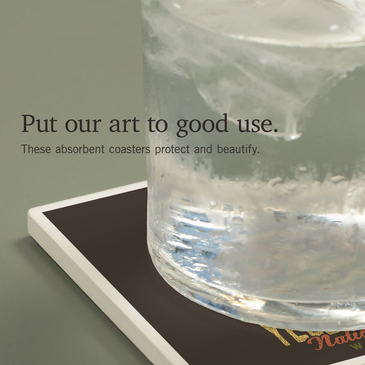 Yellowstone National Park, Wyoming, Distressed Mountain Scene, Coasters Coasters Lantern Press