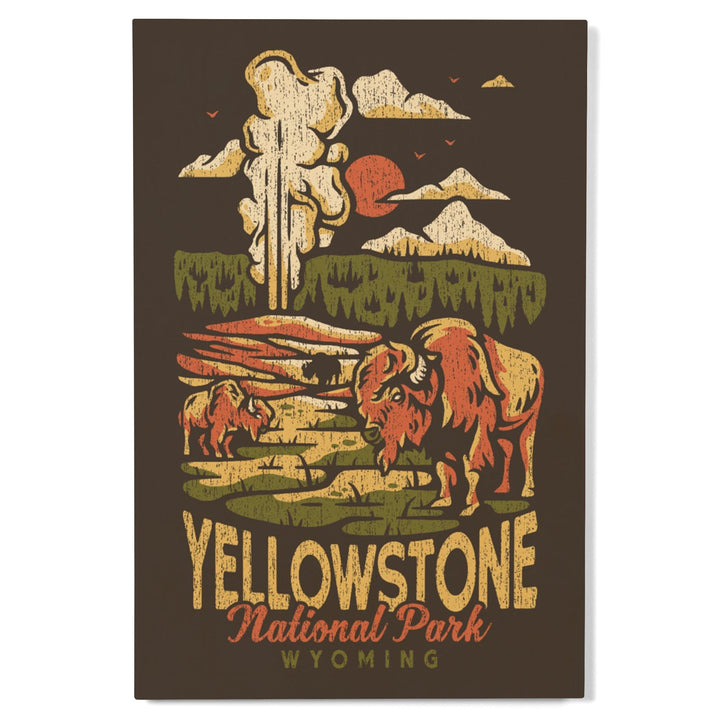Yellowstone National Park, Wyoming, Distressed Mountain Scene, Wood Signs and Postcards Wood Lantern Press