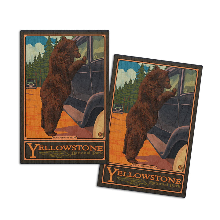 Yellowstone National Park, Wyoming, Don't Feed The Bears, Lantern Press Artwork, Wood Signs and Postcards Wood Lantern Press 4x6 Wood Postcard Set