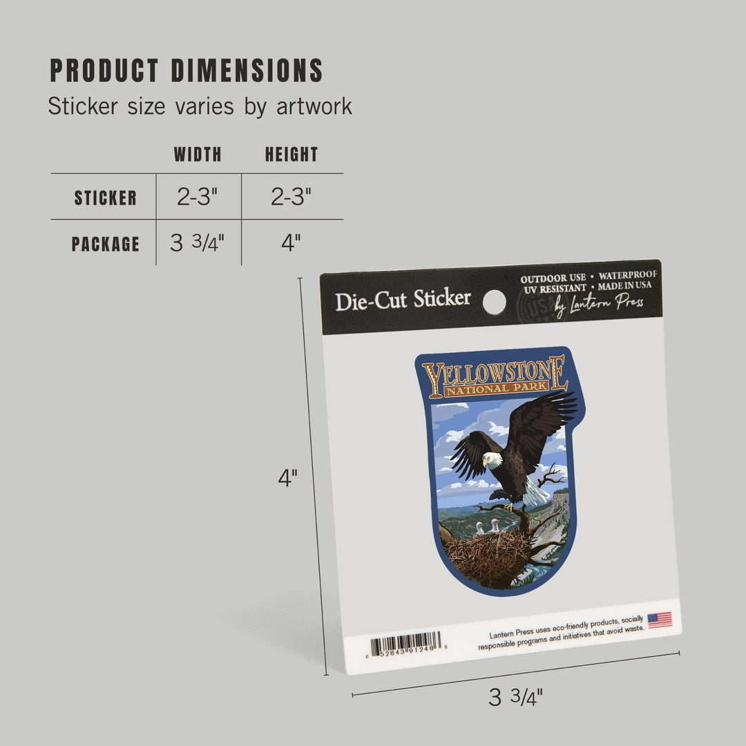 Yellowstone National Park, Wyoming, Eagle Perched, Contour, Vinyl Sticker Sticker Lantern Press