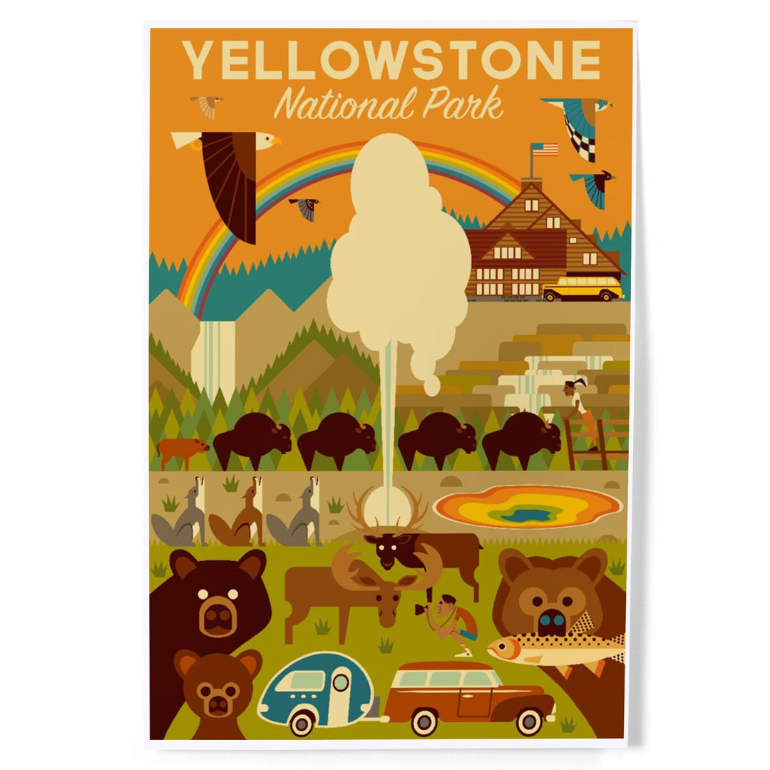 Yellowstone National Park, Wyoming, Geometric National Park Series, Art & Giclee Prints Art Lantern Press 12 x 18 Art Print
