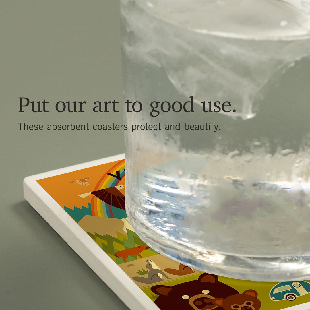 Yellowstone National Park, Wyoming, Geometric National Park Series, Coasters Coasters Lantern Press