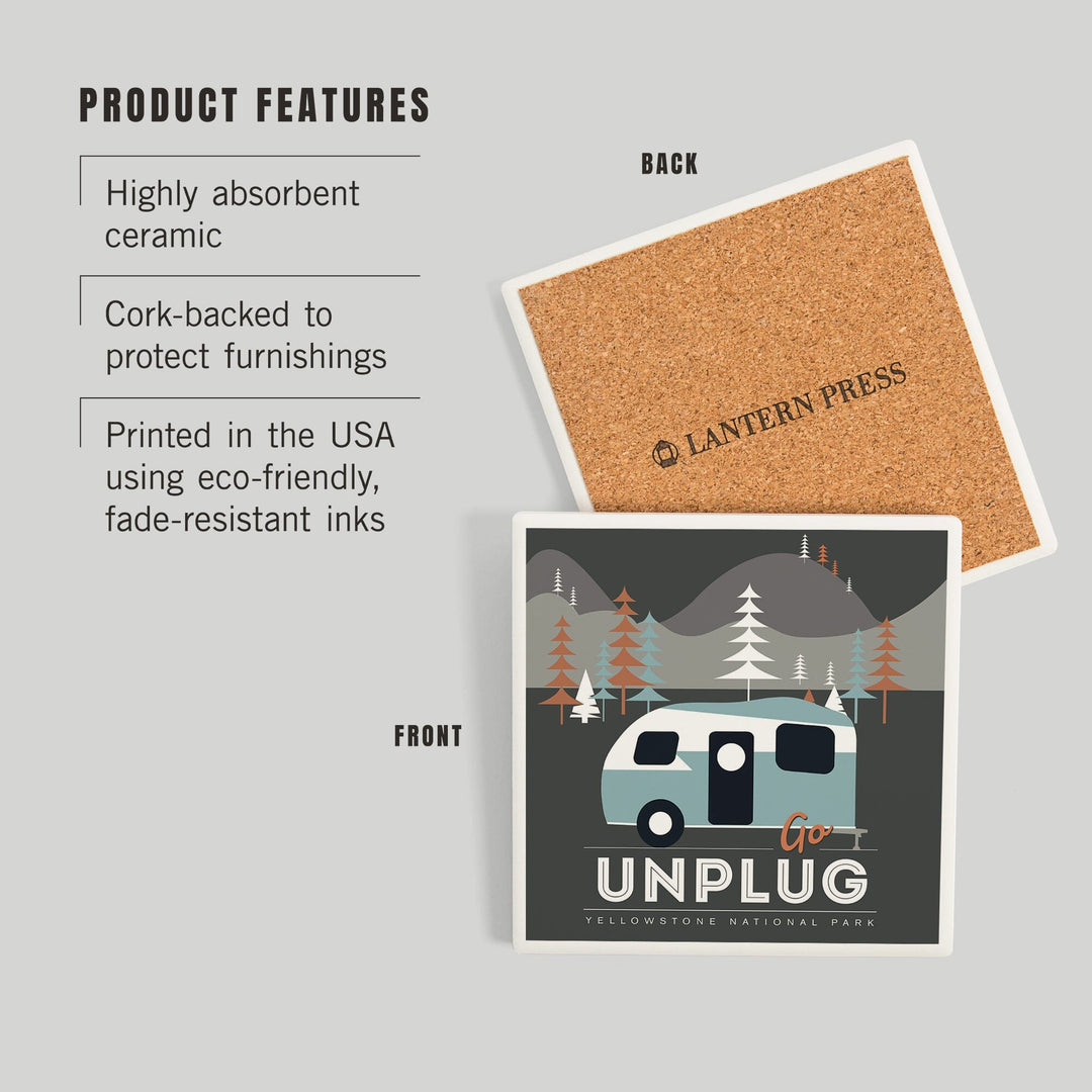 Yellowstone National Park, Wyoming, Go Unplug, Coasters Coasters Lantern Press