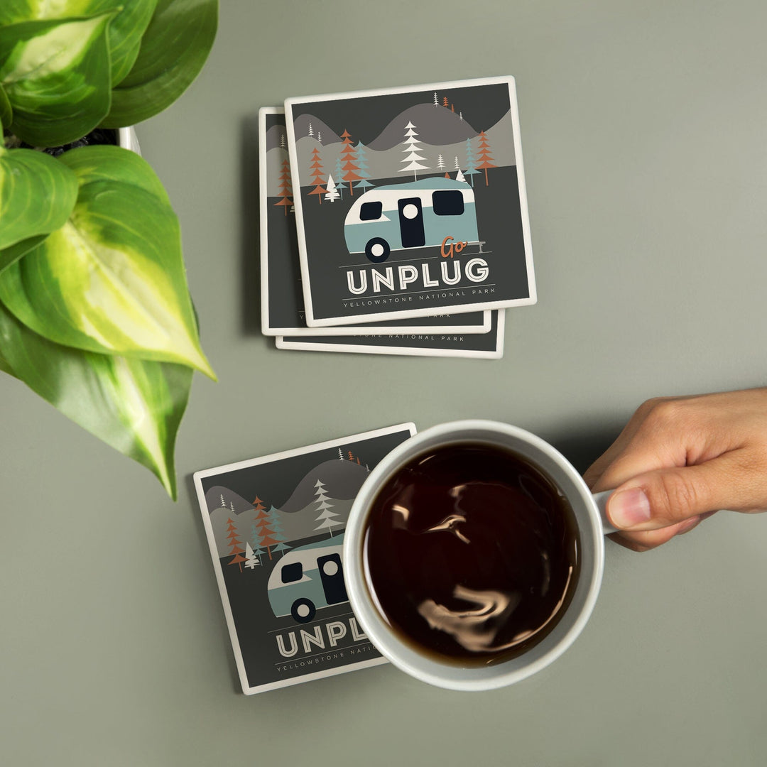 Yellowstone National Park, Wyoming, Go Unplug, Coasters Coasters Lantern Press