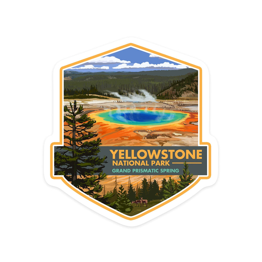 Yellowstone National Park, Wyoming, Grand Prismatic Spring, Contour, Lantern Press Artwork, Vinyl Sticker Sticker Lantern Press