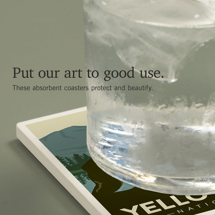 Yellowstone National Park, Wyoming, Grizzly Bear and Cub, Coasters Coasters Lantern Press