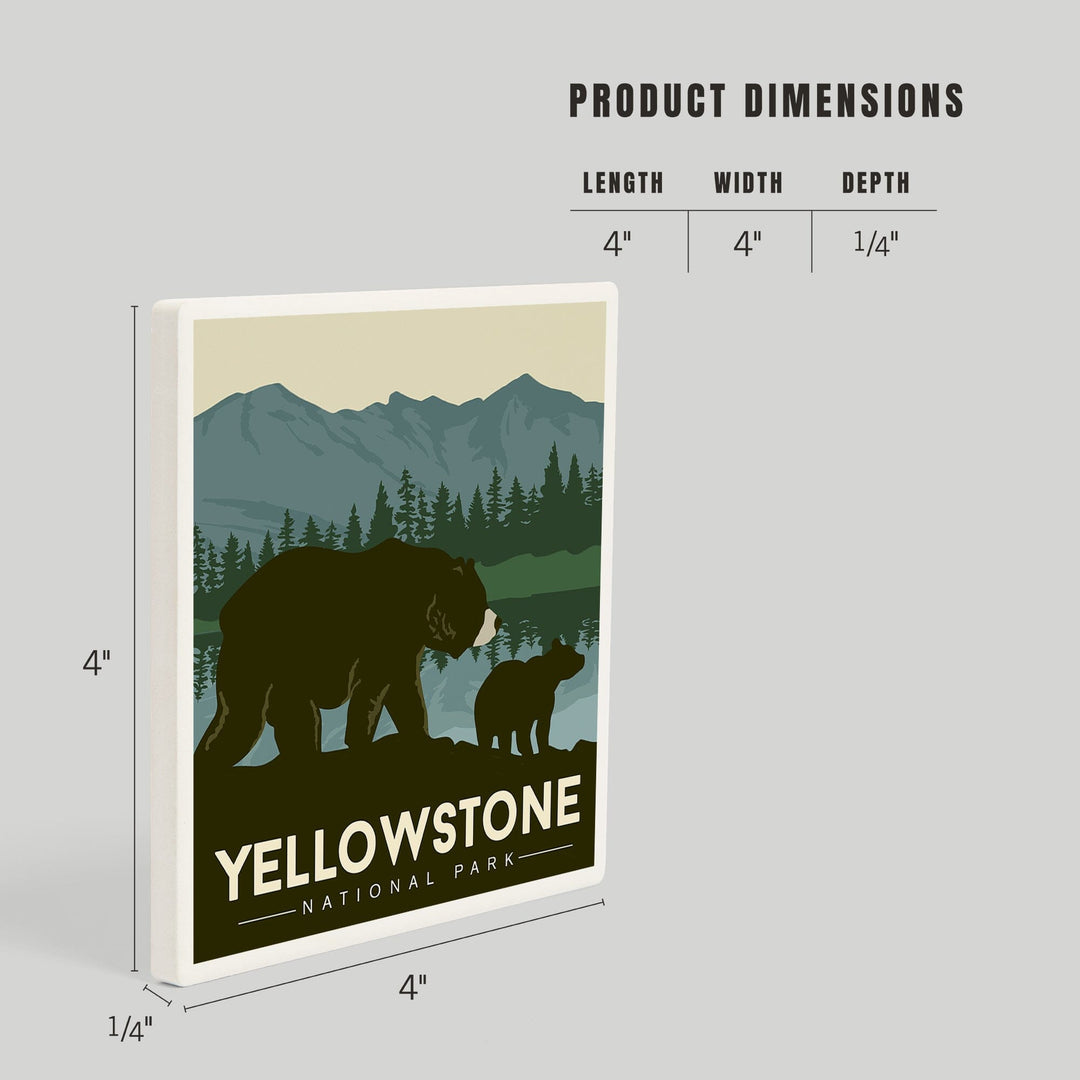Yellowstone National Park, Wyoming, Grizzly Bear and Cub, Coasters Coasters Lantern Press