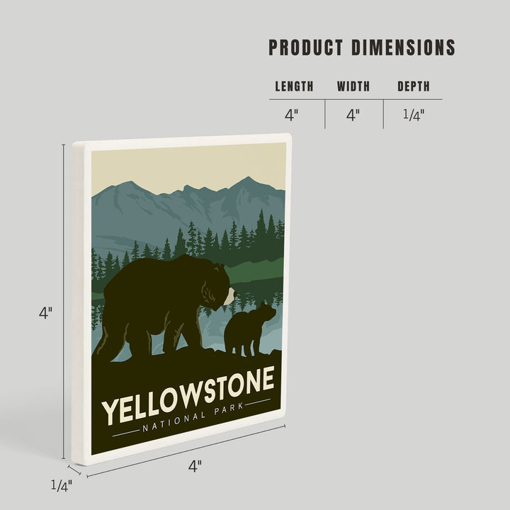 Yellowstone National Park, Wyoming, Grizzly Bear and Cub, Coasters Coasters Lantern Press