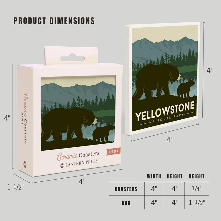 Yellowstone National Park, Wyoming, Grizzly Bear and Cub, Coasters Coasters Lantern Press