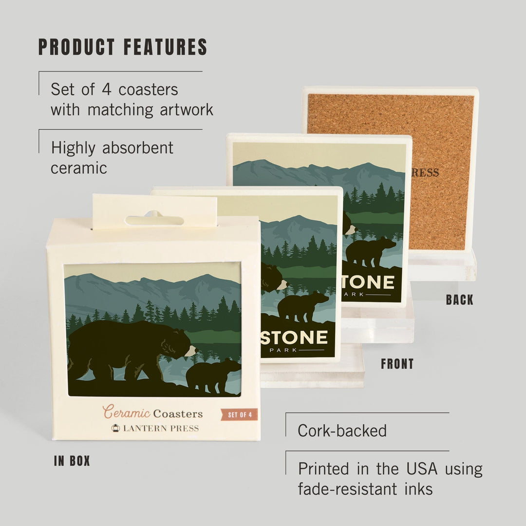 Yellowstone National Park, Wyoming, Grizzly Bear and Cub, Coasters Coasters Lantern Press